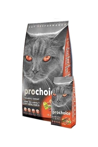 Prochoice Pro 33 Sterilised Somonlu ve Karidesli Kısırlaştırılmış Yetişkin Kedi Maması 15 KG