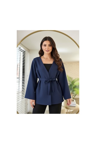 Unika Boutique Kadın Yeni Sezon Kuşaklı Scuba Ceket Kimono Tunik Oversize Trend Rahat Modern Tesettüre Uygun Lacivert