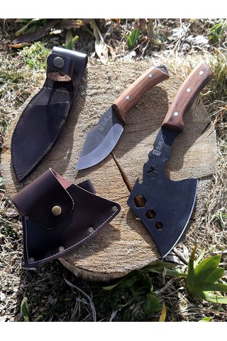 Kamp Balta Bıçak Seti 2 Parça Bıçak Kılıflı Outdoor Bıçak Deri Kılıf