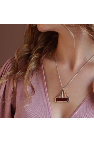 Lal Taşlı El İşli Otantik 925 Ayar Gümüş Kolye Gümüş