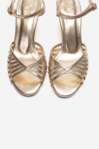 Luvishoes Danıca Altın Cilt İnce Bantlı Kadın Topuklu Ayakkabı