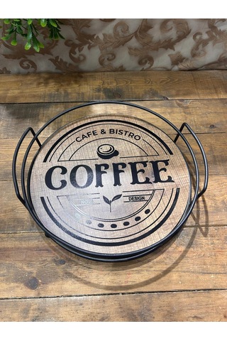 Ahşap Baskılı Tepsi Yuvarlak