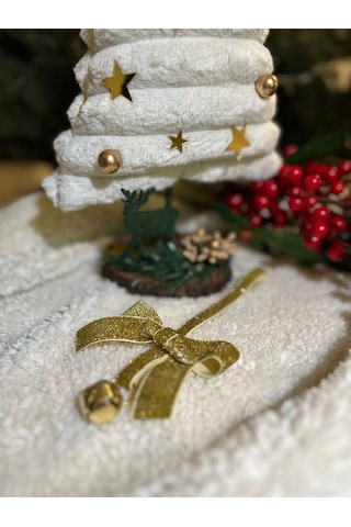 Yılbaşı Simli Altın Gold Kadife Kurdeleli Zilli Zincir Lüks Noel Çam Ağacı Süsü 1 Adet