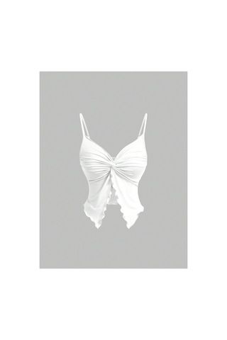 Meren Like Your Style Beyaz Ön Büküm İnce Askılı Crop Beyaz