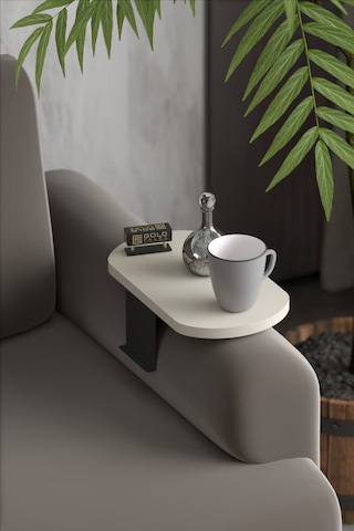 Pazarella Yan Sehpa Ayarlanabilir Tepsi Oval Dekoratif Modern Yatay Dikey Koltuk Sehpası Krem Beyaz