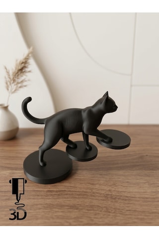 Minimalist Yürüyen Siyah Kedi Figürü - Tv Ünitesi, Kitaplık Ve Konsol Dekorasyonu