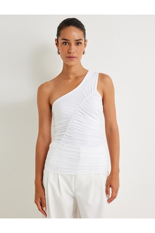 Koton Asimetrik Tek Omuz Bluz Drape Detaylı Skinny Beyaz 4sak70013pk Beyaz