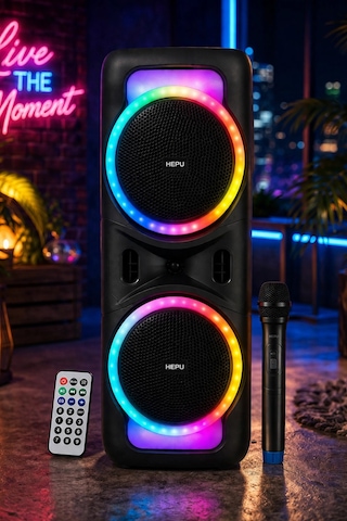 Hepu Hp-118 8 İnç Bluetooth Partybox Hoparlör - 15w Işıklı, Mikrofonlu Ses Sistemi