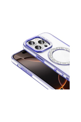 Apple Uyumlu iPhone 16 Pro Max Kılıf Pırlanta Taş Tasarımlı Magsafe Şarj Özellikli Redclick Karetta Silikon