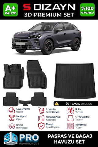 S-dizayn Cupra Terramar 3d Pro Havuzlu Paspas Ve Üst Bagaj Havuzu Seti 2'li Set 2024 Üzeri A+ Kali