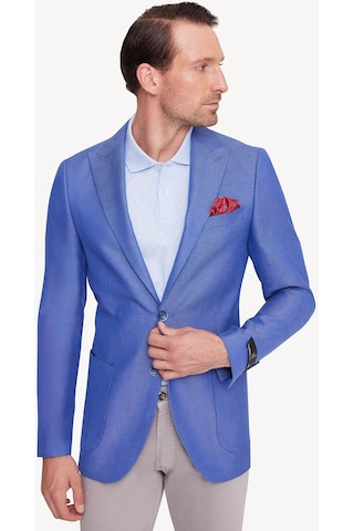 Erkek Saks Mavisi Regular Fit Sivri Yaka Tek Ceket 001