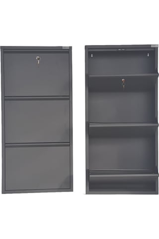 Kilitli 3'lü Metal Ayakkabılık - Antrasit