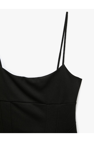 Koton Slim Fit Korse Detaylı Askılı Viskon Crop Top Siyah 7wal30048ık