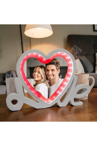 Kişiye Özel Fotoğraflı Love Yazılı Sihirli Ayna - Led Işıklı Kalp Makyaj Aynası Ve Çerçeve Kırmızı