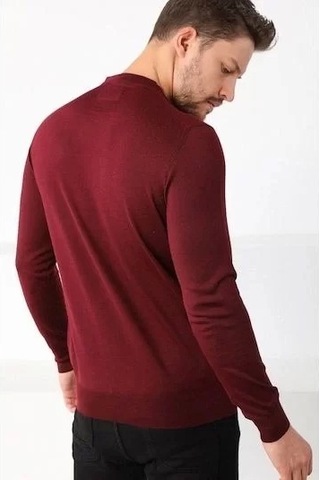 Blacktree Unisex Uzun Kol Biskilet Yaka Dokuma Triko - Bordo Bordo
