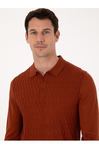 Cacharel Karamel Slim Fit Yün Karışımlı Polo Yaka Triko Kazak Kahverengi