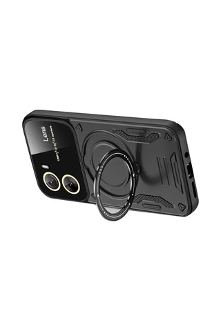 Newface Vivo Y16 Kılıf Joy Lens Standlı Kapak - Siyah