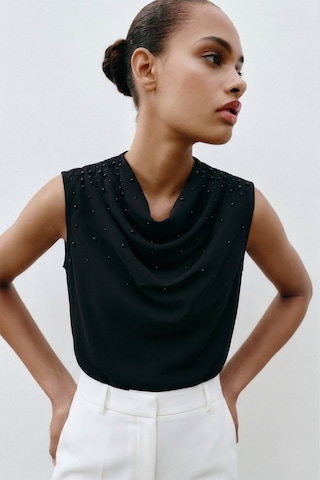 Sateen İnci Detaylı Bluz - Siyah-137354