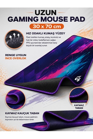 Karışık-2 30x70 Gaming Kaymaz Taban Oyuncu Ultra Pürüzsüz Mousepad 30cm By 70cm