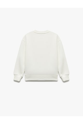 Koton Uzun Kollu Bisiklet Yaka Şardonlu Fiyonk Baskılı Sweatshirt Ekru 7wkg10017ak