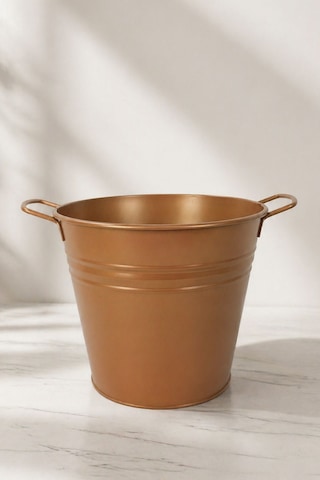 6 Litre Paslanmaz Metal Leğen - Bakır Renk Çok Amaçlı Kova Ve Bahçe/balkon Saksılığı 23 Cm Çap