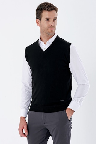 İmza V Yaka Cepsiz Slim Fit Classic Yünlü Triko Süeter 1012255003 Siyah