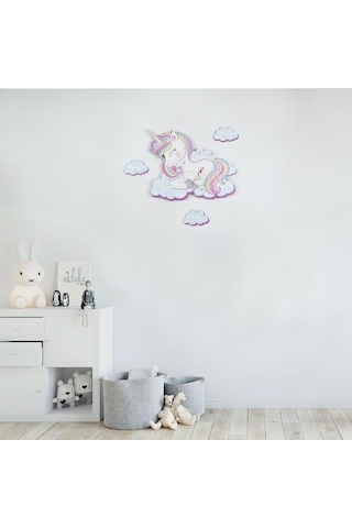 Sevimli Unicorn Çocuk Odası Ahşap Duvar Saati Elf-2312026 Diğer