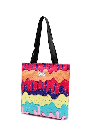 Hüvendo Smart Bags Printed Edition Kadın Günlük Hafif Kumaş Omuz Çantası Cream Çok Renkli