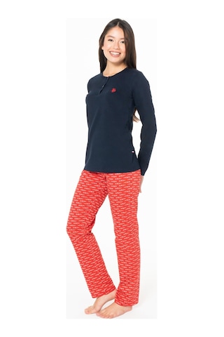 U.S. Polo Assn. Kadın %100 Pamuklu Uzunkol Düz Paça Mevsimlik Ev Giyim Pijama Takım Lacivert