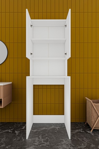 Asra Trend - Çamaşır Makinesi Üstü Banyo Dolabı BD-01 - %100 MDF - İki Kapaklı Organizer Raf - Beyaz