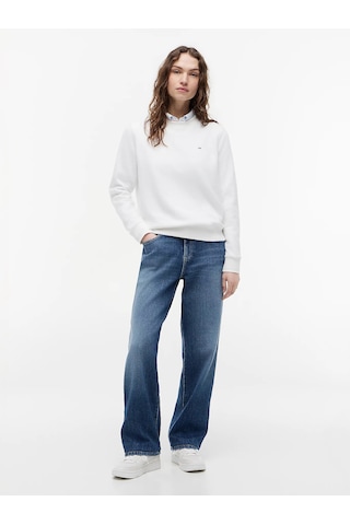 Tommy Hilfiger Bayan Sıfır Yaka Sweatshirt Açık Krem