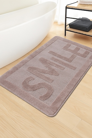 Doğal Kaymaz Taban Banyo Paspas Uzun Ömürlü Yumuşak Dokulu Su Emici Yıkanabilir Smile 60x100 Vizon