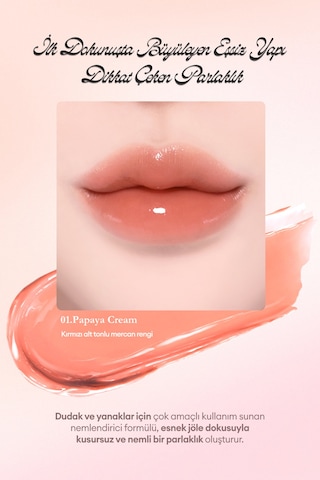 Esnek Jel Dokulu, Nemlendirici, Parlak Bitişli Ruj & Allık Dasıque Chewing Glow Pot 01 Papaya Cream