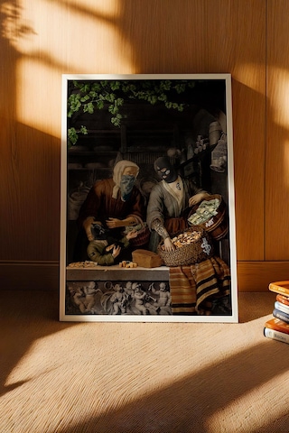 Modern Art Para Temalı Maskeli Figürler Çerçeveli Tablo Ofis Ve Ev Hediyesi Şık Dekor Modifiye Sanat