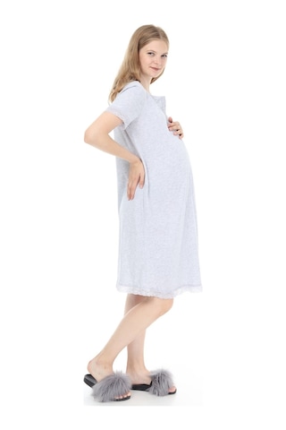 Luvmabelly Myra9590 Önden Çıt Çıtlı Dantelli Hamile Geceliği - Gri-gri
