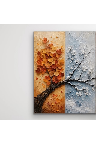 4 Mevsim Ağaç Kanvas Tablo 60x90 Cm Çok Renkli