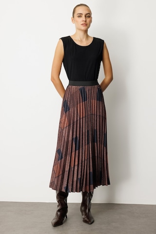 Ekol Kadın Desenli Piliseli Etek 2045 Kahverengi Kahverengi