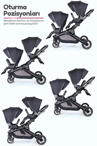 Prego İbiza Pro Çift Yönlü İkiz Bebek Arabası Uv Tenteli -yağmurluk-ayak Örtüsü- 2 Adet Puset Dahil - Tam Set Yeni Seri