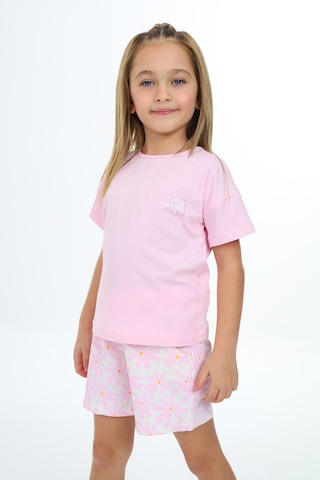 Toontoy Kids Toontoy Kız Çocuk Garni Ve Üst Çiçek Baskılı Şortlu Takım Açık Pembe