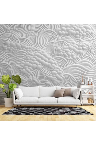 3 Boyutlu Beyaz Köpük Kabartma Duvar Temalı Duvar Kağıdı 1 M²