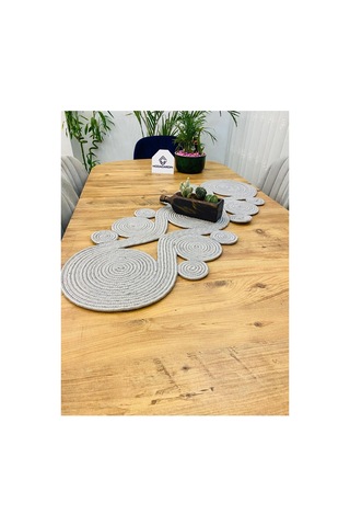 Jüt, Hasır,sarmal Model, Dekoratif Masa Örtüsü, Runner 40x110 Cm, Sehpa Örtüsü, Bohem Tarzı Gri Gri