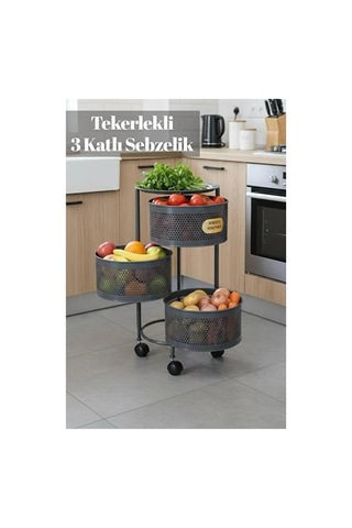 River World Tekerlekli Rengi Antrasit Açılabilen 3 Katlı Çok Amaçlı Metal Raf Mutfak, Balkon, Kiler Çok Renkli