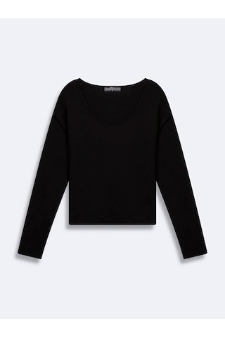 Ltb Mabada Kesik V Yaka Soluk Görünümlü Siyah Sweatshırt 1125810666089 Siyah