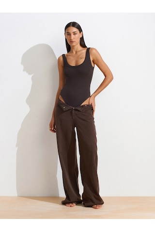 Dilvin 21053 Askılı Bodysuit-Koyu Kahve