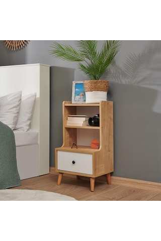 Just Home Melek Tek Çekmeceli Komodin - Safir Meşe / Beyaz Safir Meşe