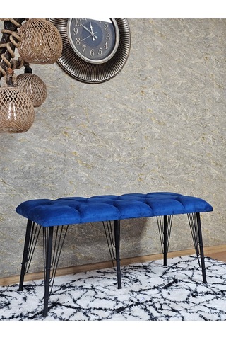Zafir Metal Siyah Tel Ayaklı 100 Cm Puf Bench - Puf - Bench - Oturak - Mutfak Oturağı - Antre Oturağı Mavi