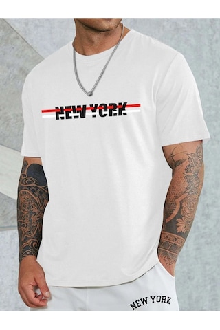 Altamira Unisex Beyaz New York Baskılı Oversize Tshirt 001