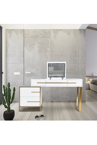 Cristina Beyaz Gold Metal Makyaj Masası