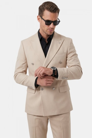 Deep Sea Deepsea Erkek Bej Slim Fit Kruvaze Takım Elbise Likralı Çizgili Dokulu Metal Düğmeli 2600820
