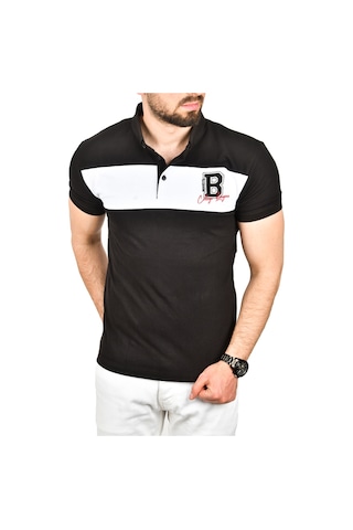 Deepsea Erkek Siyah Slim Fit Nefes Alan Pamuklu Kumaş Dar Kesim Kıvrılmaz Yaka Polo Yaka Tişört 2503019 Siyah